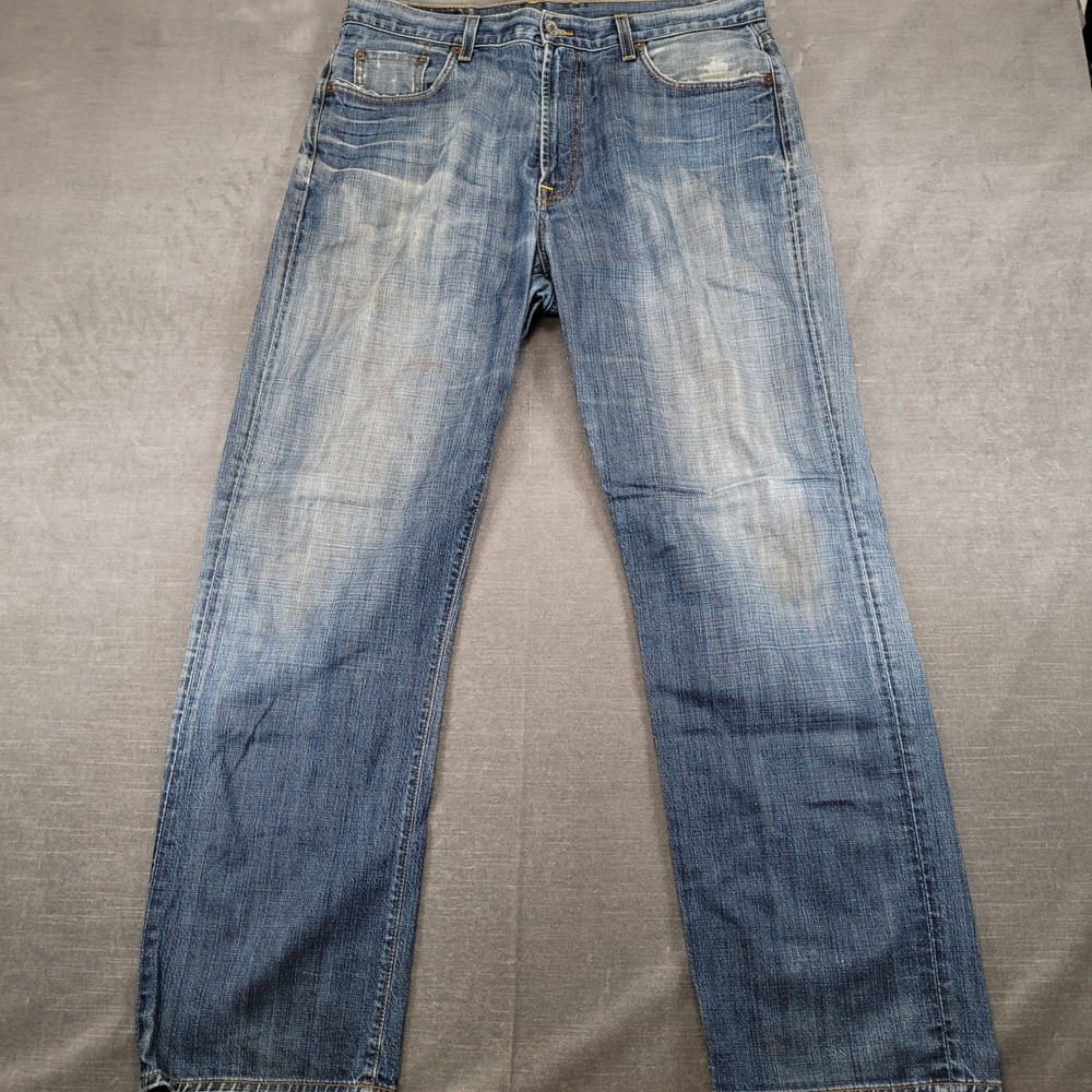 Lucky Brand 181 Bootleg Jeans‎ Mens 36x33 Blue Distressed Denim USA Dungaree